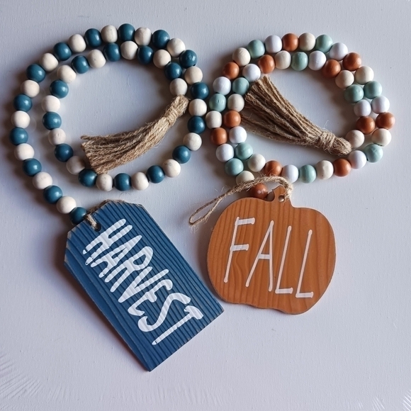 Fall Farmhouse HARVEST/ FALL wooden beaded garlands - Picture 3 of 7